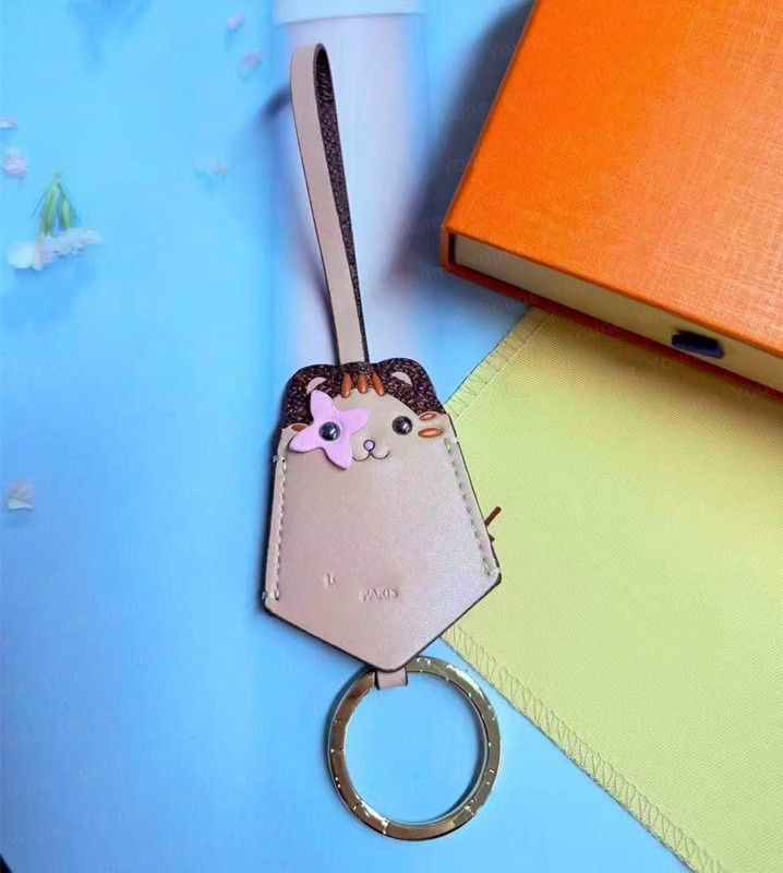 Designers Lou Dog Cat Keychains - Luxury Leather Bag Charm with Monogram Flower Eye - Womens Car Key Chain Pendant Jewelry Buckle Lanyard - Image 5