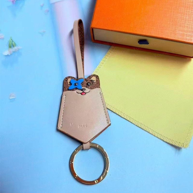 Designers Lou Dog Cat Keychains - Luxury Leather Bag Charm with Monogram Flower Eye - Womens Car Key Chain Pendant Jewelry Buckle Lanyard - Image 4