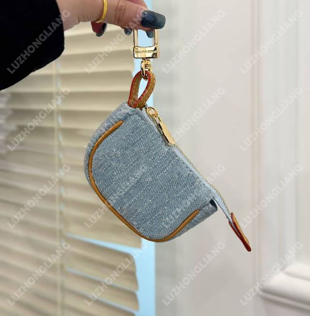2025 high-end designer denim leather wallet keychain pendant bag accessory Valentine's Day gift cute coin purse charm - Image 1