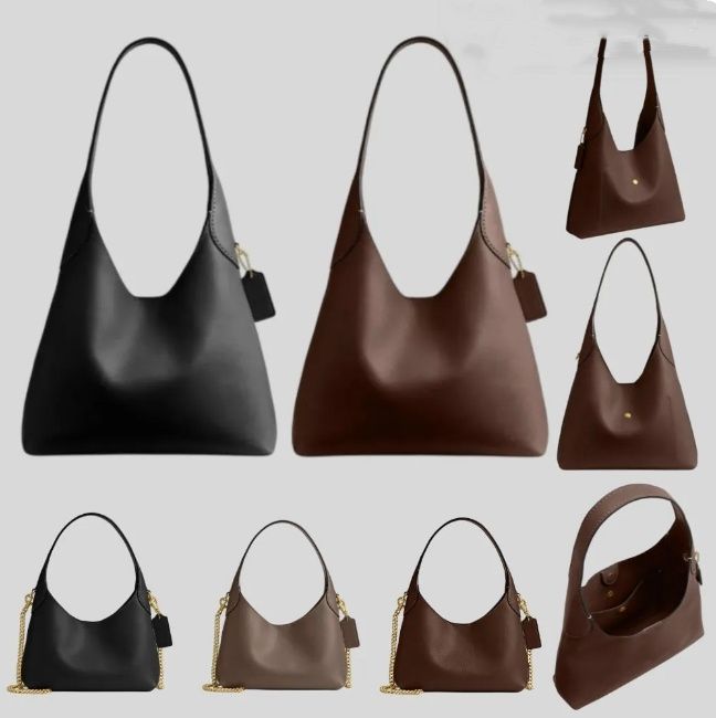 Designer brooklyn Explosion New Womens Key Hobo Handbag Black Grained Calfskin Suede Lining Hook Closure Padlock Fashionably Slouchy Silhouette - Image 1