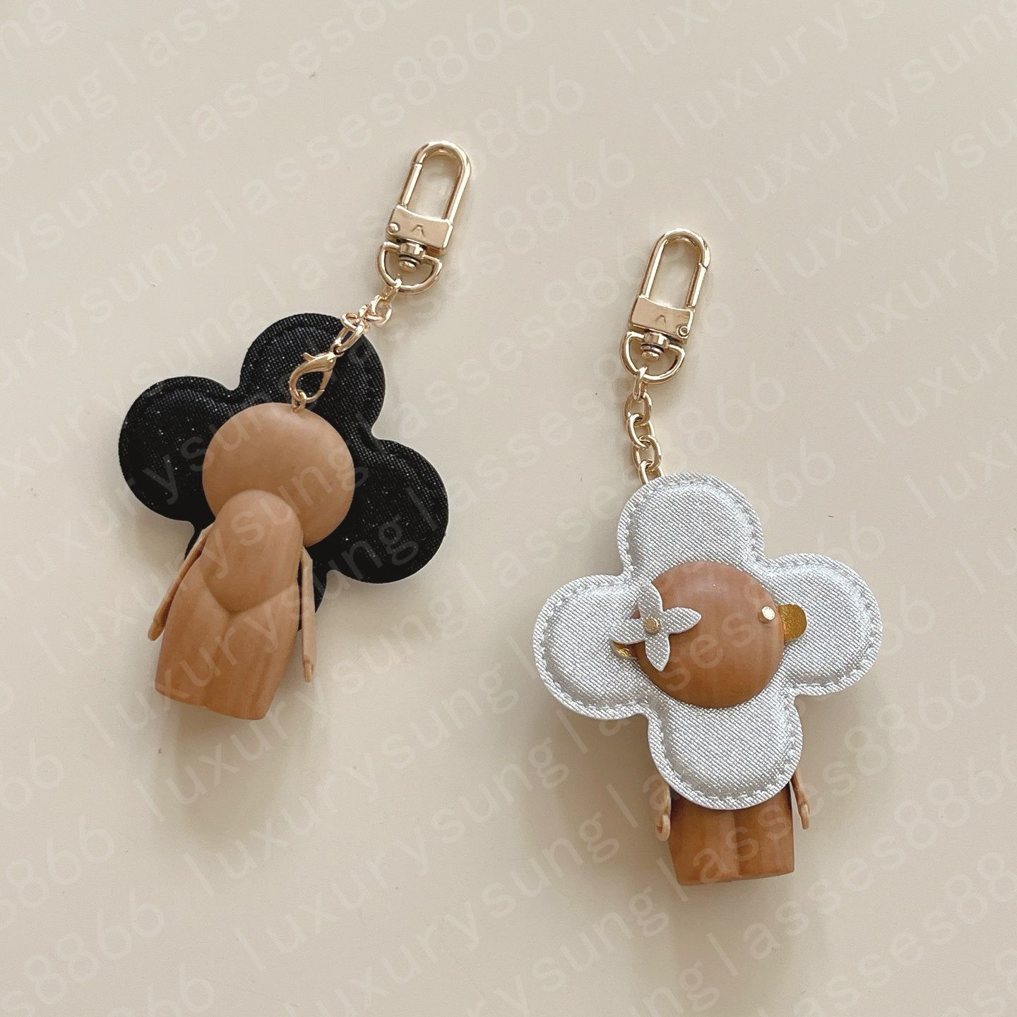 Luxury Bag charms designer wallet flower doll wood keyring lanyards decoration fashion men women bag decor gift key buckle simple keychain - Image 3