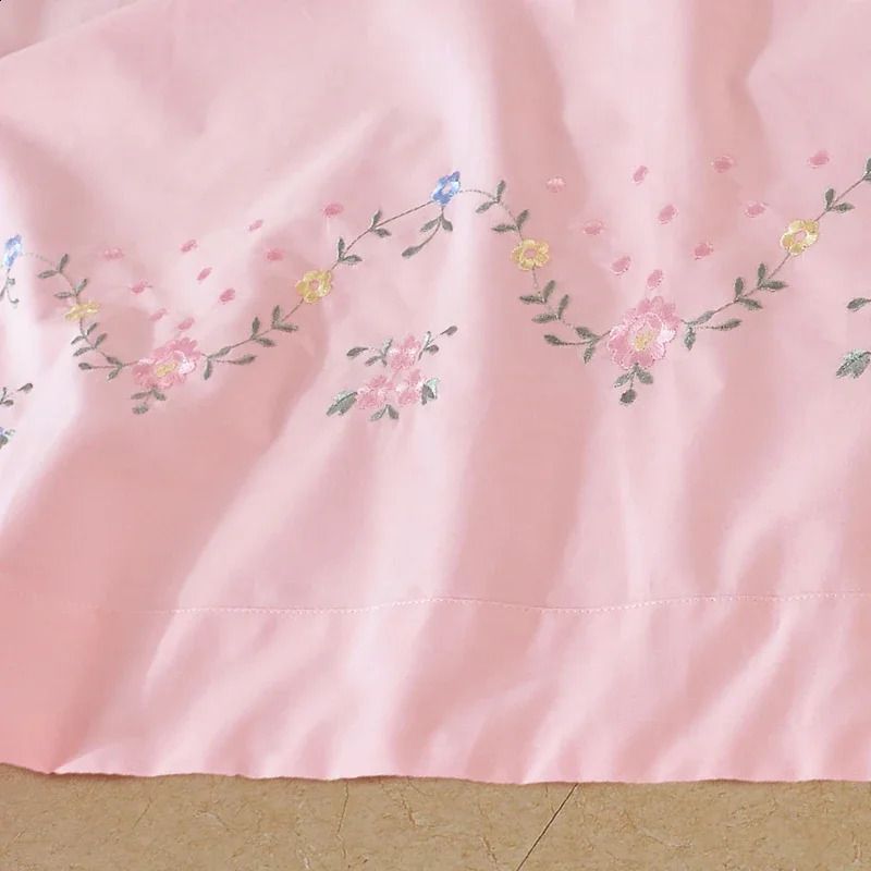 100% pure cotton Greek key embroidery 3-piece double XL Kendall bed sheet set white/light green/pink 240816 - Image 3