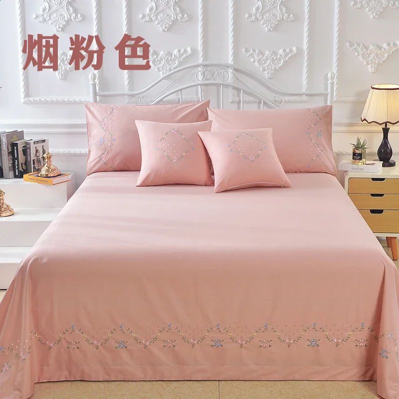 100% pure cotton Greek key embroidery 3-piece double XL Kendall bed sheet set white/light green/pink 240816 - Image 2