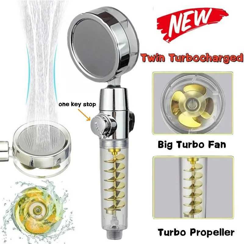 New High Pressure Shower Head Twin Turbocharged Shower Head Handheld Turbo Fan Propeller Shower One-key Stop Massage Showerhead C251220 - Image 1