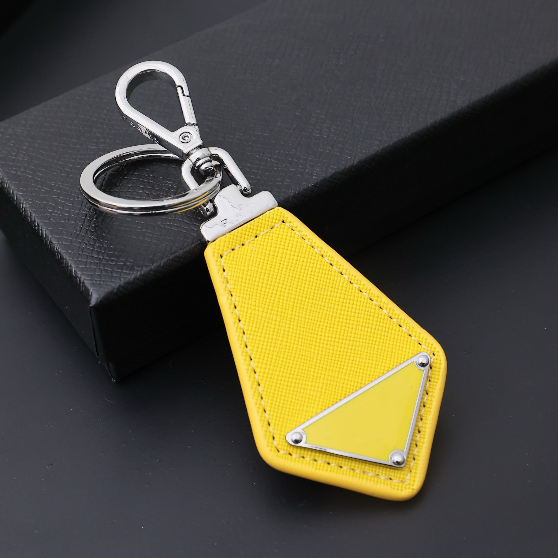 Luxury Leather Keychain with Triangle Gold Plated Lanyard - Fashionable Car Keychains for Men & Women - Gift for Key Bag - Image 3