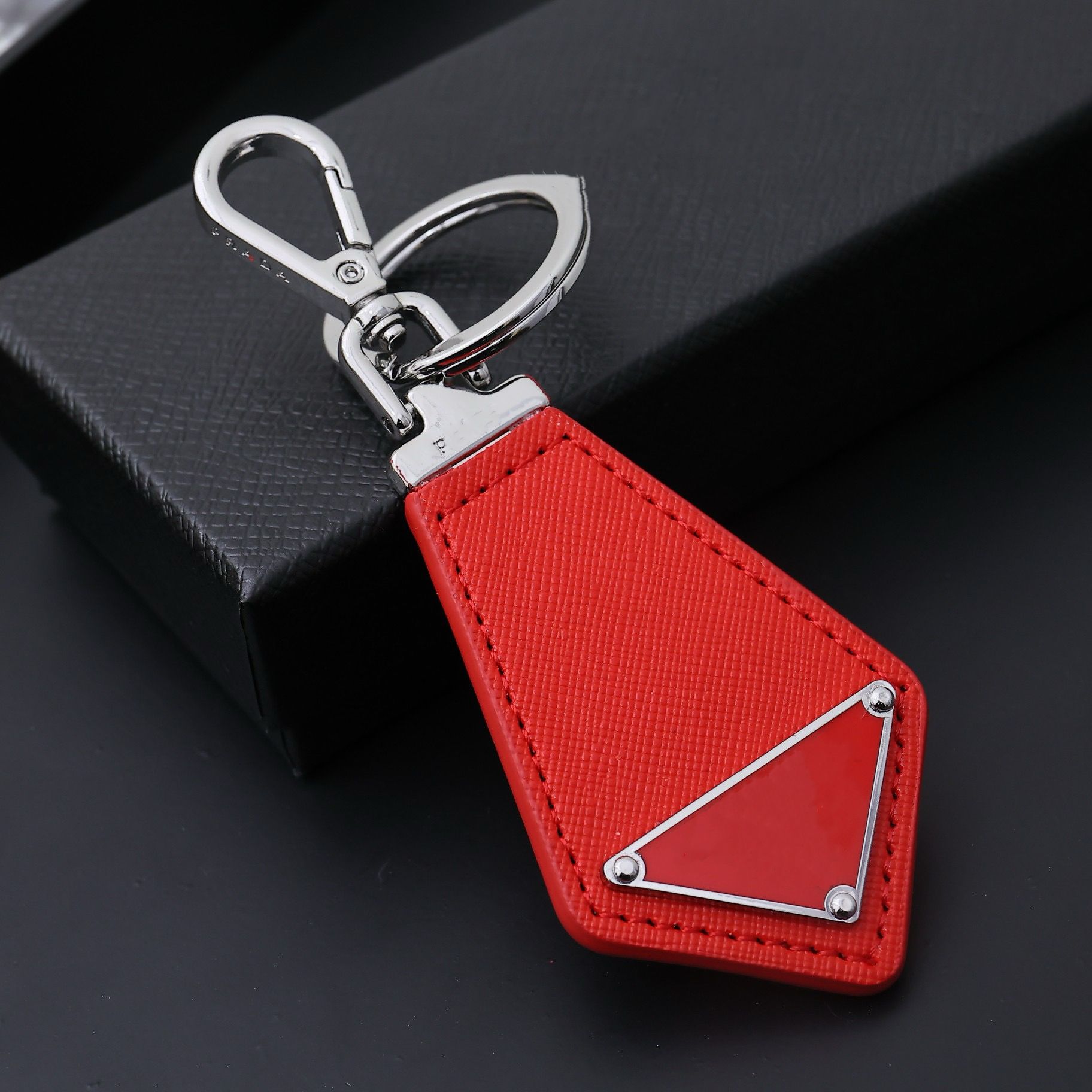 Luxury Leather Keychain with Triangle Gold Plated Lanyard - Fashionable Car Keychains for Men & Women - Gift for Key Bag - Image 4