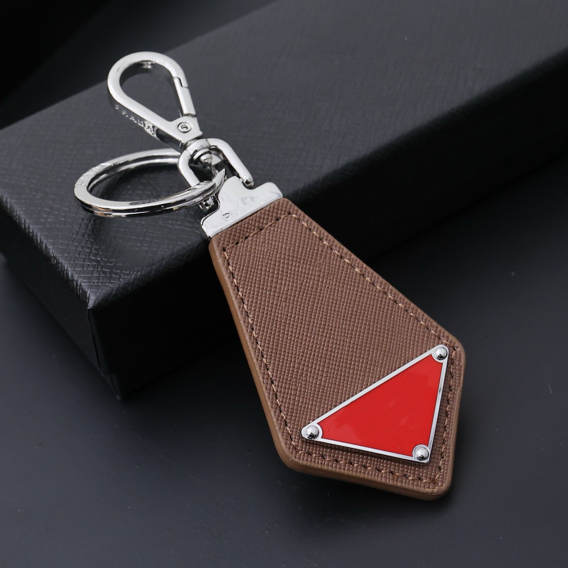 Luxury Leather Keychain with Triangle Gold Plated Lanyard - Fashionable Car Keychains for Men & Women - Gift for Key Bag - Image 5