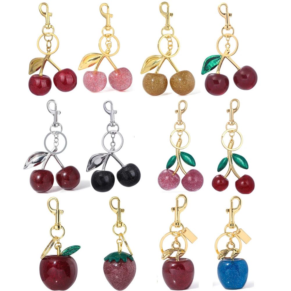 Glitter Strawberry Charm Keychain Exquisite Red Crystal Cherry Apple Key Chain for Women Bag Purse Pendant Accessories Gift - Image 1