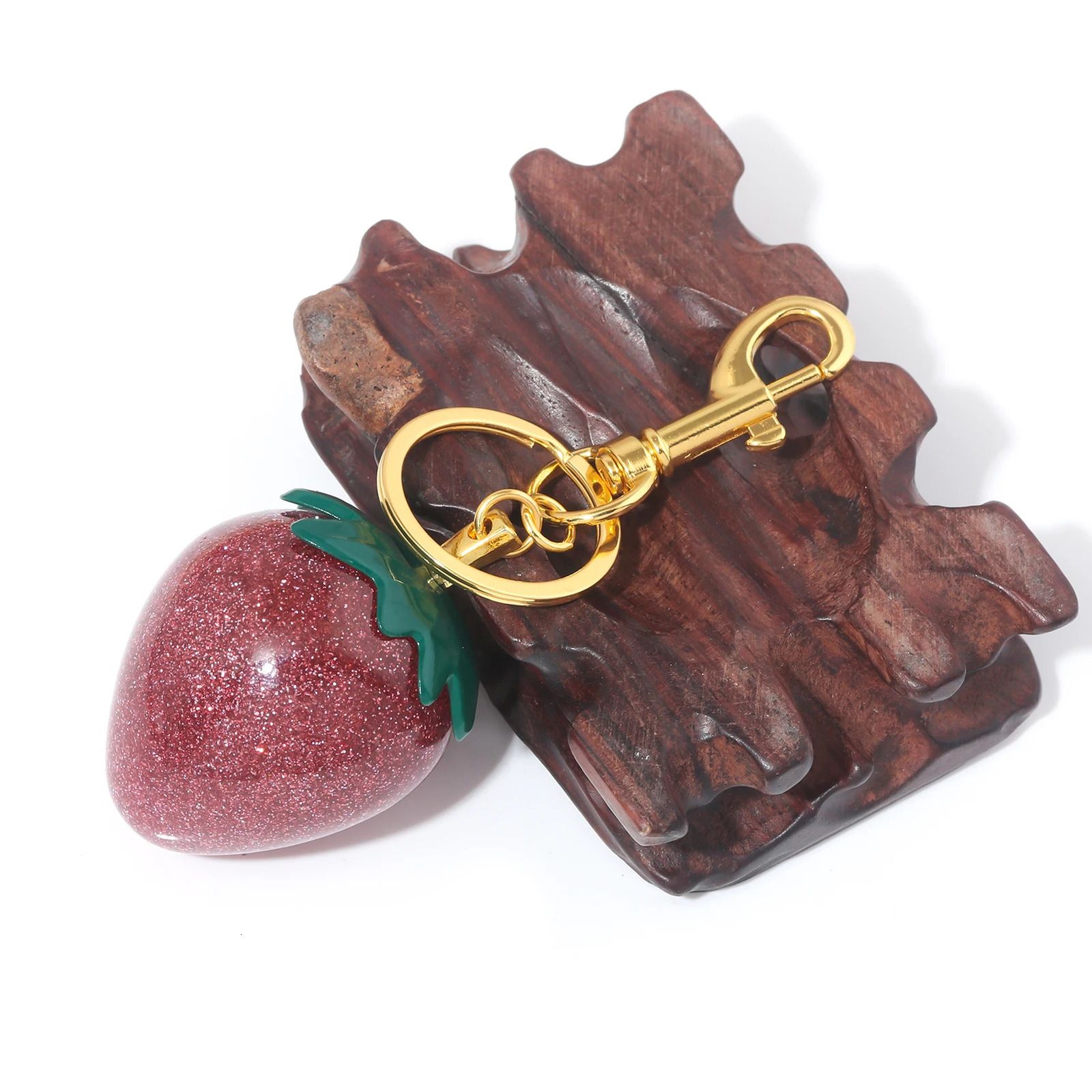 Glitter Strawberry Charm Keychain Exquisite Red Crystal Cherry Apple Key Chain for Women Bag Purse Pendant Accessories Gift - Image 3