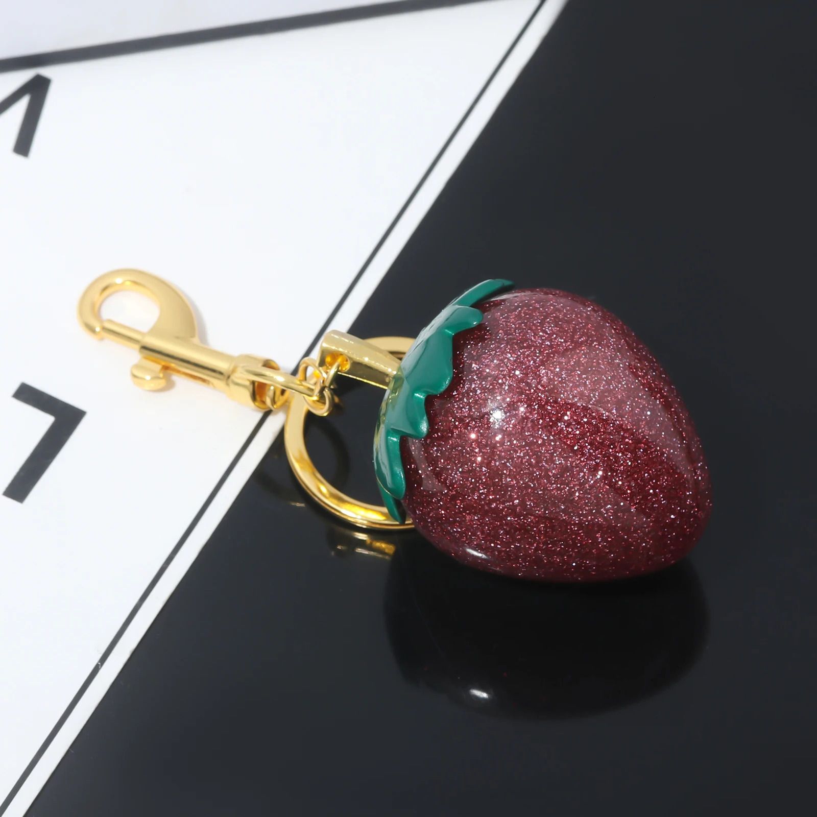 Glitter Strawberry Charm Keychain Exquisite Red Crystal Cherry Apple Key Chain for Women Bag Purse Pendant Accessories Gift - Image 4