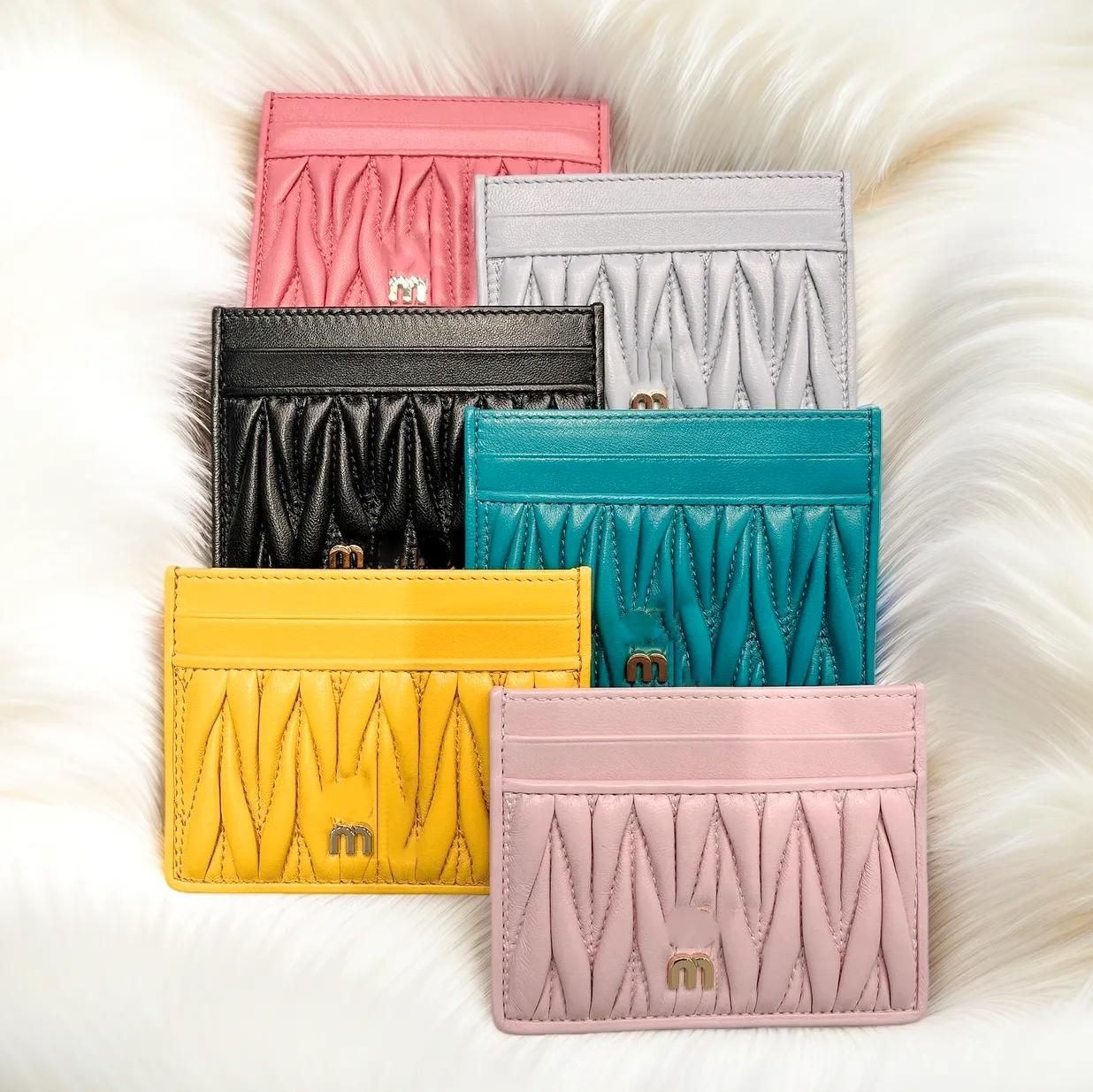Designer Wallet Genuine Leather Credit Card Holder - Cowhide Mini Purse with Gold Hasp, Striped Business Card Bag for Casual Unisex Use - Image 1