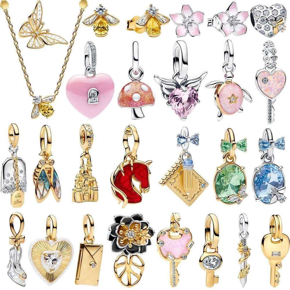 New Spring Colorful Heart Bee Flower Charms 925 Sterling Silver key Lock Butterfly Beads Fit Bracelets Necklaces Womens DIY Jewelry Making Gift - Image 1