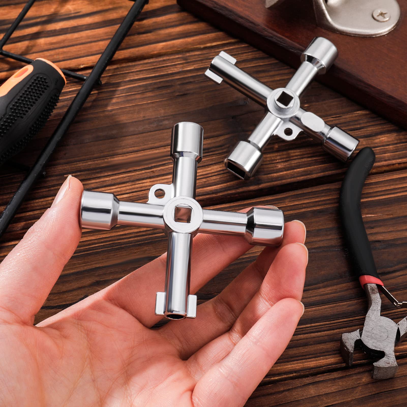 2 pieces 4-way control cabinet key, multifunctional key, torque wrench, cross wrench, universal 4-way key for electric cabinet, gas meter cabinets - Image 4