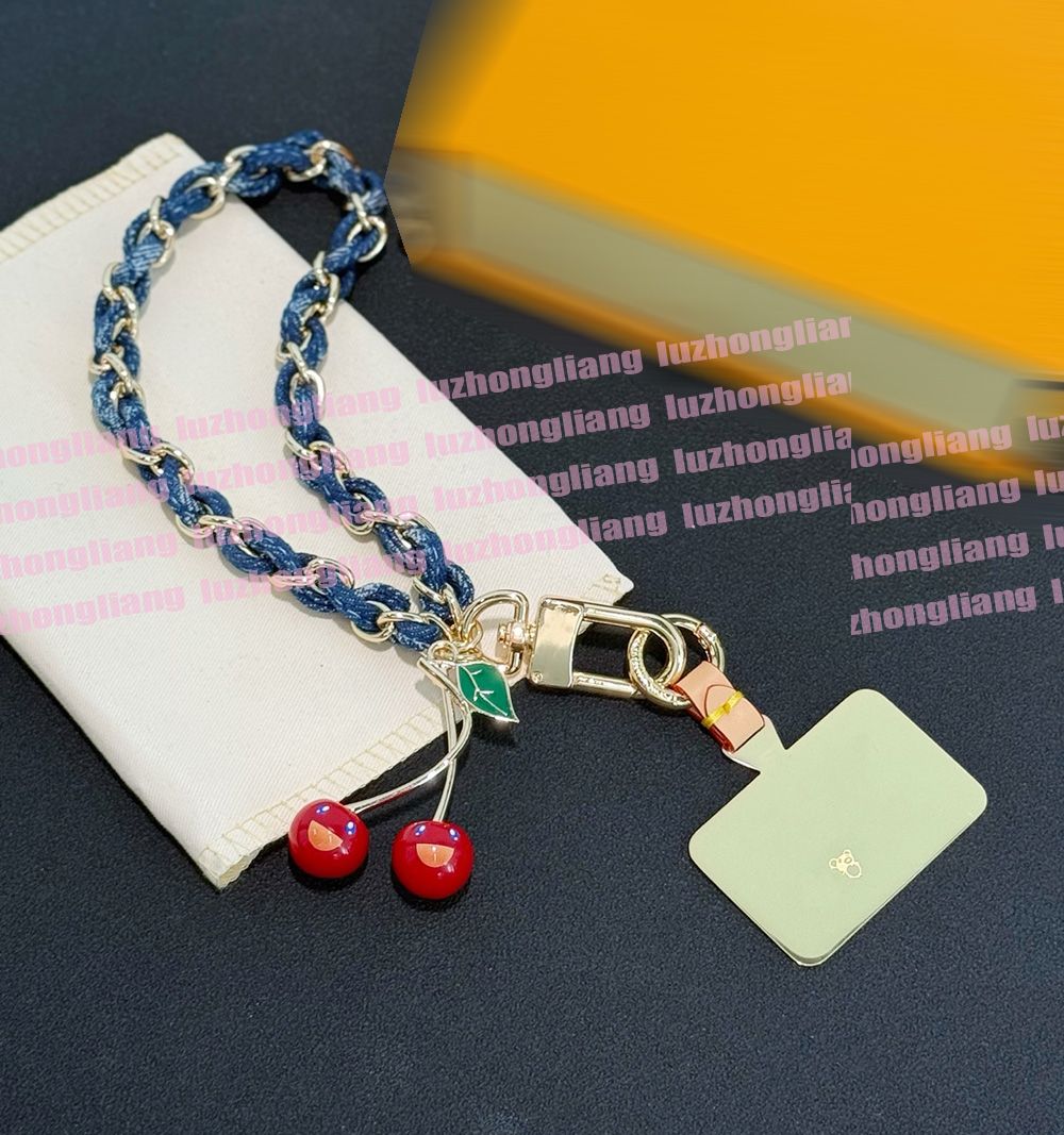 Takashi Murakami Series Designer High-End Denim Chain Phone Charm Keychain Cherry Pendant Luxury Phone Strap 8888888888 - Image 2