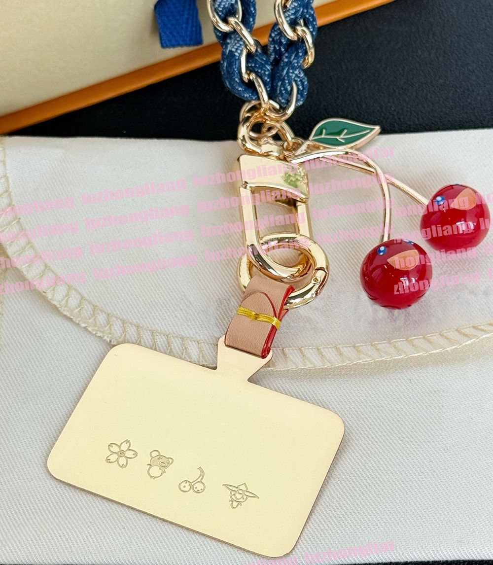 Takashi Murakami Series Designer High-End Denim Chain Phone Charm Keychain Cherry Pendant Luxury Phone Strap 8888888888 - Image 5