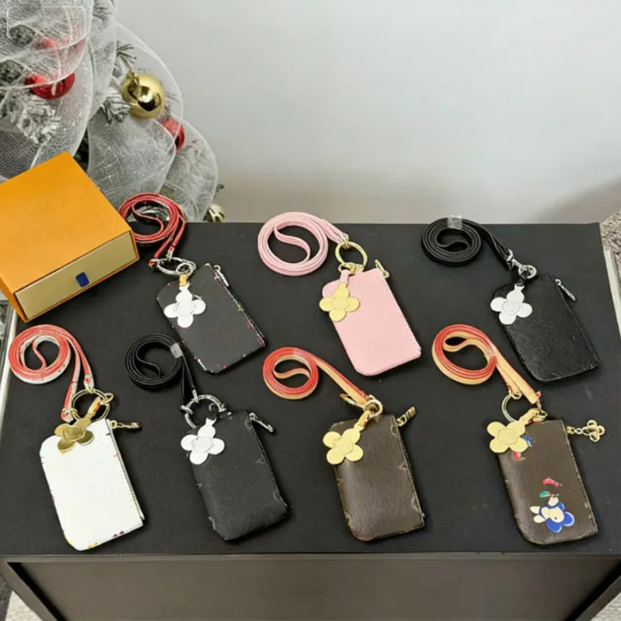 Sunflower charm phone chain bag Luxury Leather Lanyard Strap Men women coin wallets Fashion key chain Pendant charm purse High quality - Image 2