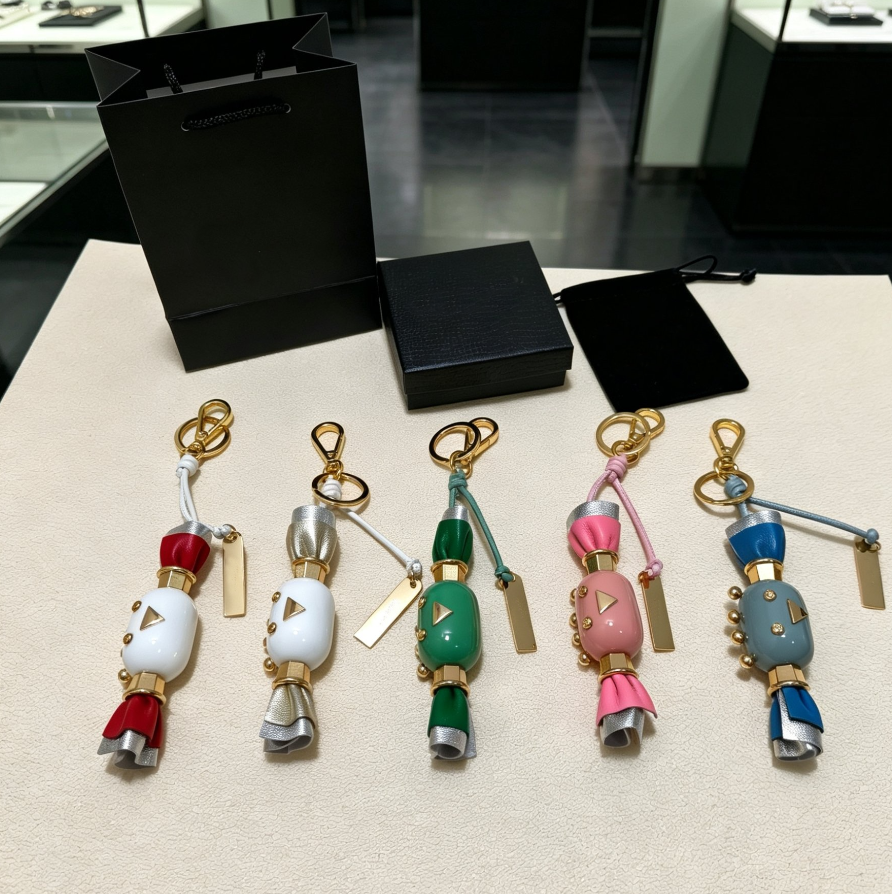 Fashion Monogram Candy Triangle Robot Bag Charm Keychains Luxury Gold Plated Key Ring for Handbag Decor gift - Image 1