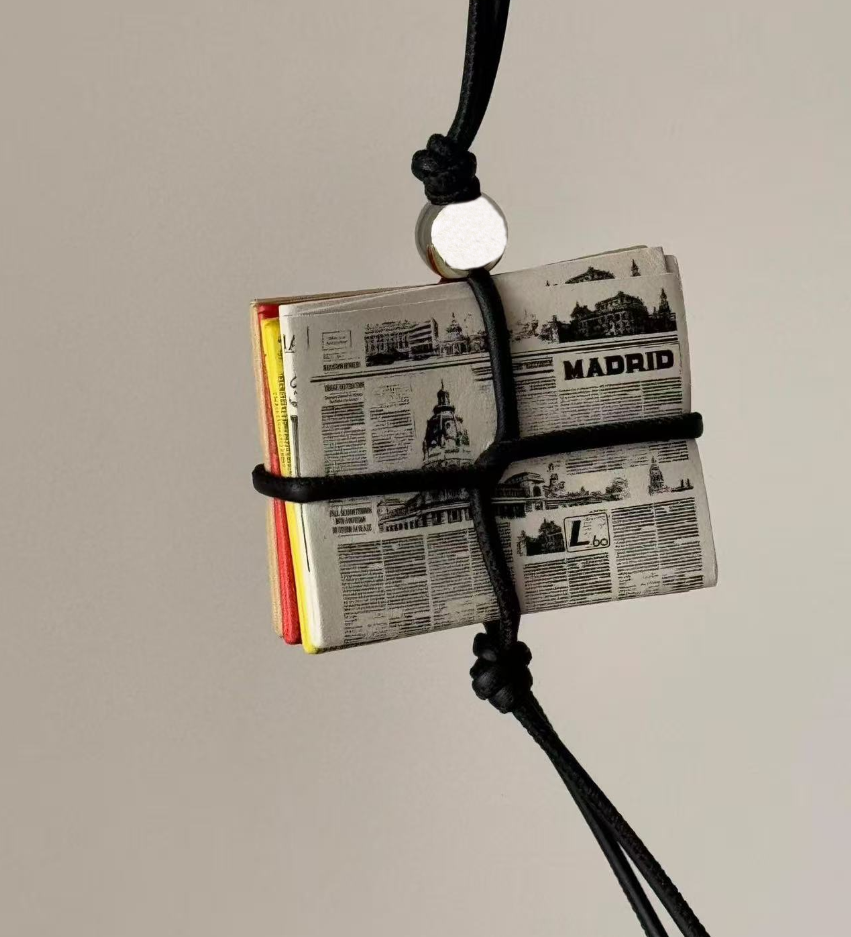 Luxury Madrid Newspaper Print Leather Bag Charm Keychain For Purse Women Bag Charms Trendy Cardholder Accessory Mini Key Chain gift - Image 2