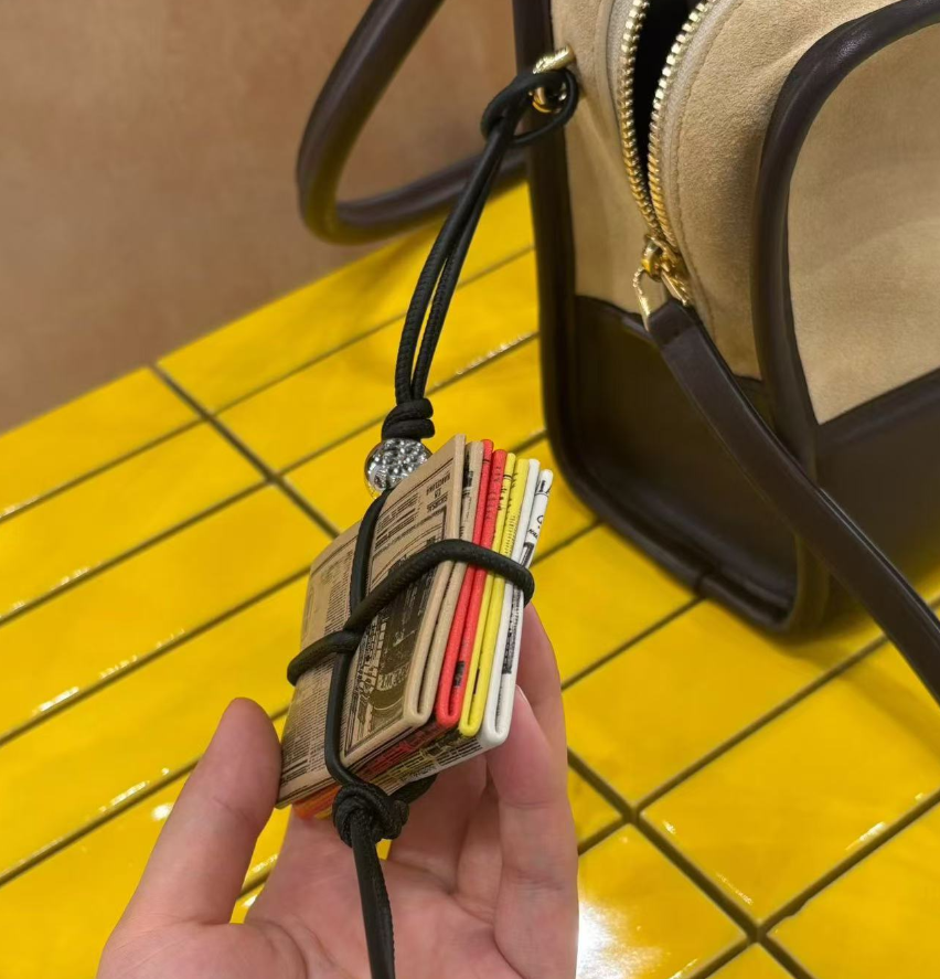 Luxury Madrid Newspaper Print Leather Bag Charm Keychain For Purse Women Bag Charms Trendy Cardholder Accessory Mini Key Chain gift - Image 3