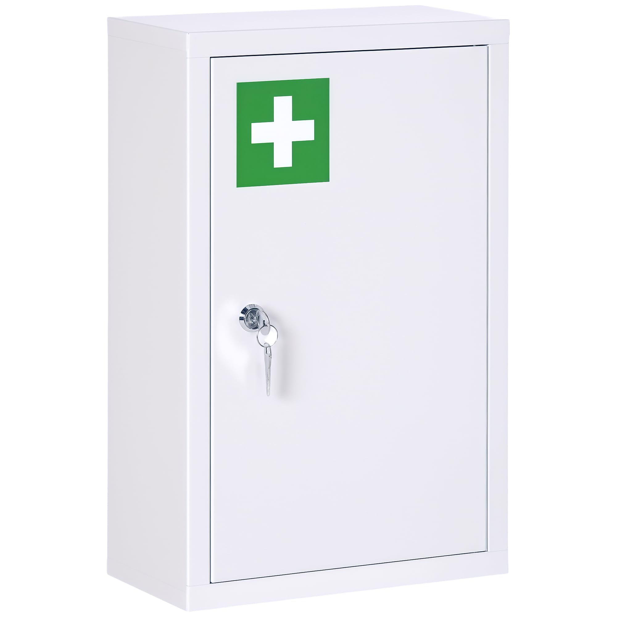 kleankin Wall Mounted Steel Medicine Cabinet 3 Tier Wall Mounted Medicine Cabinet with Lockable Door 2 Keys Bathroom Furniture Hallway Living Room 30 x 14 x 46 cm White - Image 8