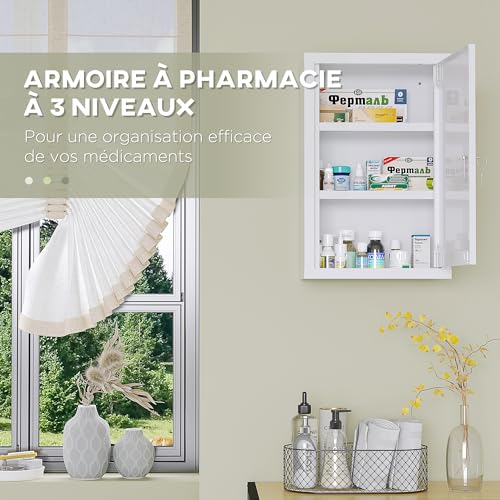 kleankin Wall Mounted Steel Medicine Cabinet 3 Tier Wall Mounted Medicine Cabinet with Lockable Door 2 Keys Bathroom Furniture Hallway Living Room 30 x 14 x 46 cm White - Image 13