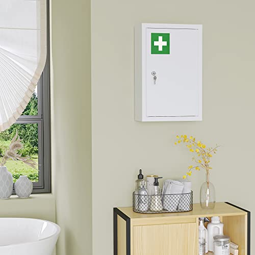 kleankin Wall Mounted Steel Medicine Cabinet 3 Tier Wall Mounted Medicine Cabinet with Lockable Door 2 Keys Bathroom Furniture Hallway Living Room 30 x 14 x 46 cm White - Image 15