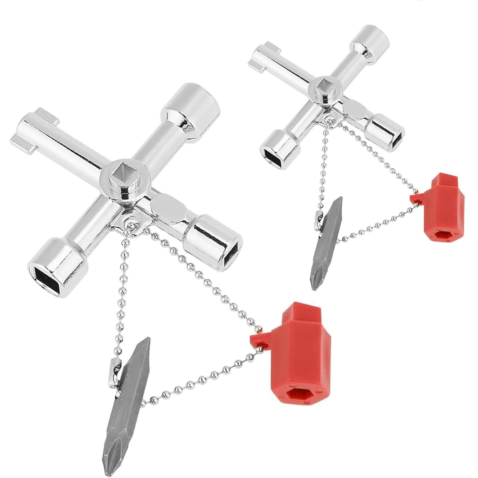 ElevaPulse Pack of 2 4-Way Multifunctional Control Cabinet Keys for Electric Water Gas Meter Box Cabinet Open, Universal 4-Way Key, Silver, Universal Key - Image 1