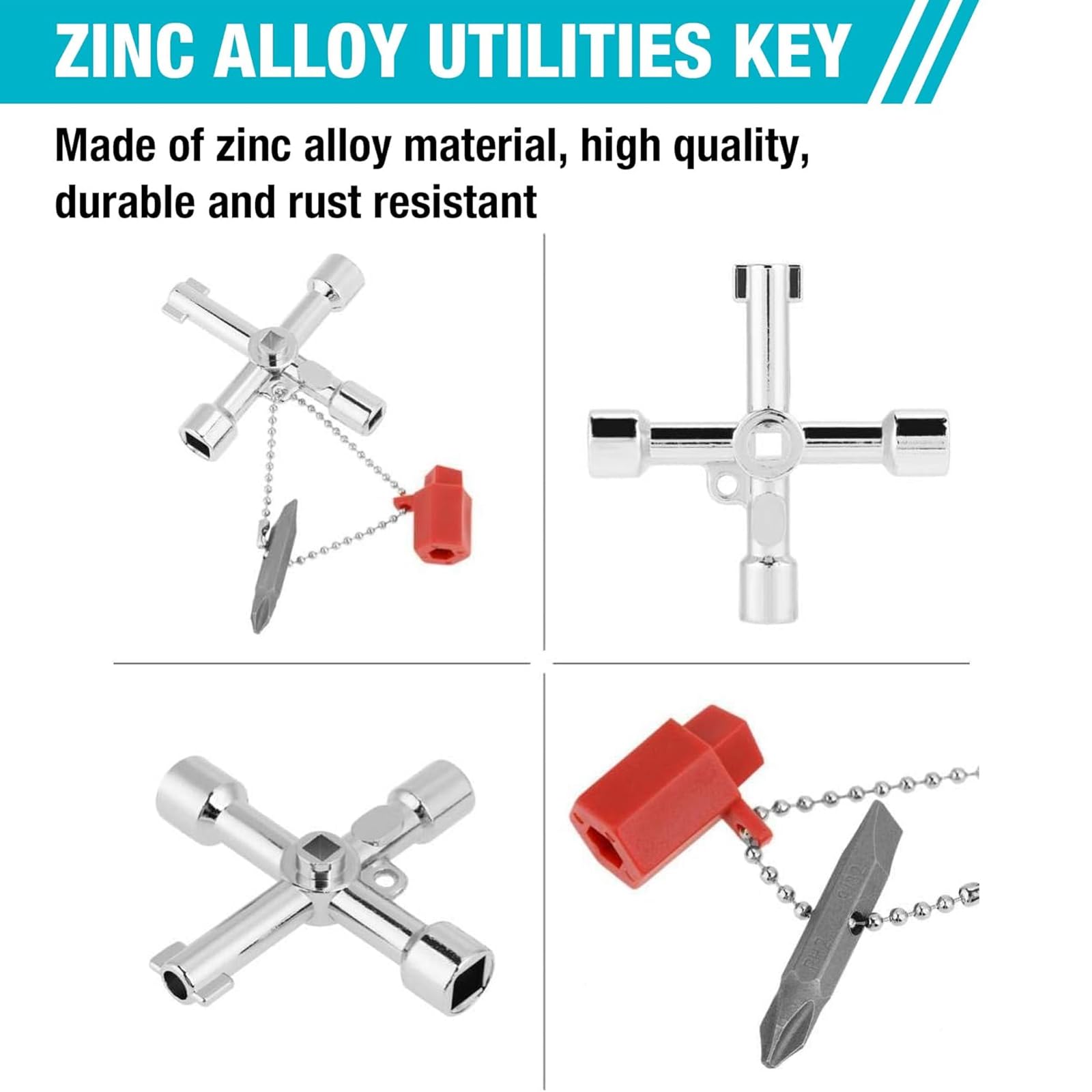 ElevaPulse Pack of 2 4-Way Multifunctional Control Cabinet Keys for Electric Water Gas Meter Box Cabinet Open, Universal 4-Way Key, Silver, Universal Key - Image 5