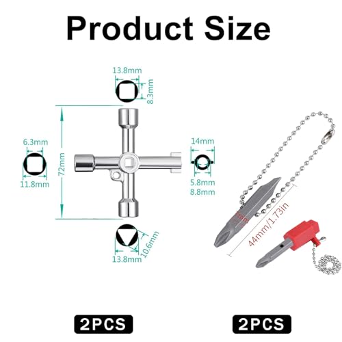 ElevaPulse Pack of 2 4-Way Multifunctional Control Cabinet Keys for Electric Water Gas Meter Box Cabinet Open, Universal 4-Way Key, Silver, Universal Key - Image 14