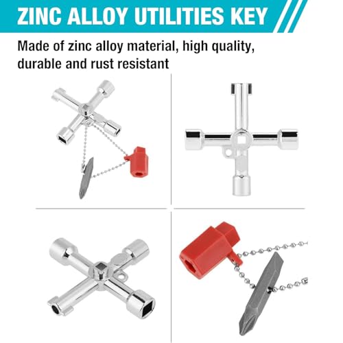 ElevaPulse Pack of 2 4-Way Multifunctional Control Cabinet Keys for Electric Water Gas Meter Box Cabinet Open, Universal 4-Way Key, Silver, Universal Key - Image 16