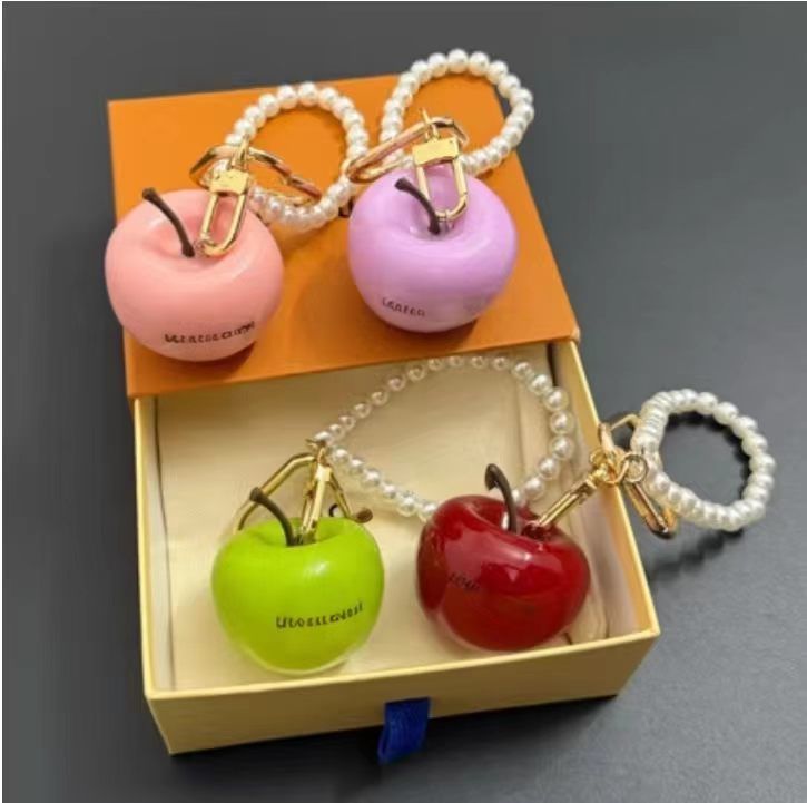 Y2K Ins Aesthetic Glossy Simulation Apple Resin Keychain Multi Color Fruit Bag Charms Metal Spring Hook Backpack Car Key Ornament Cute Gift For Teen Girls Women - Image 1