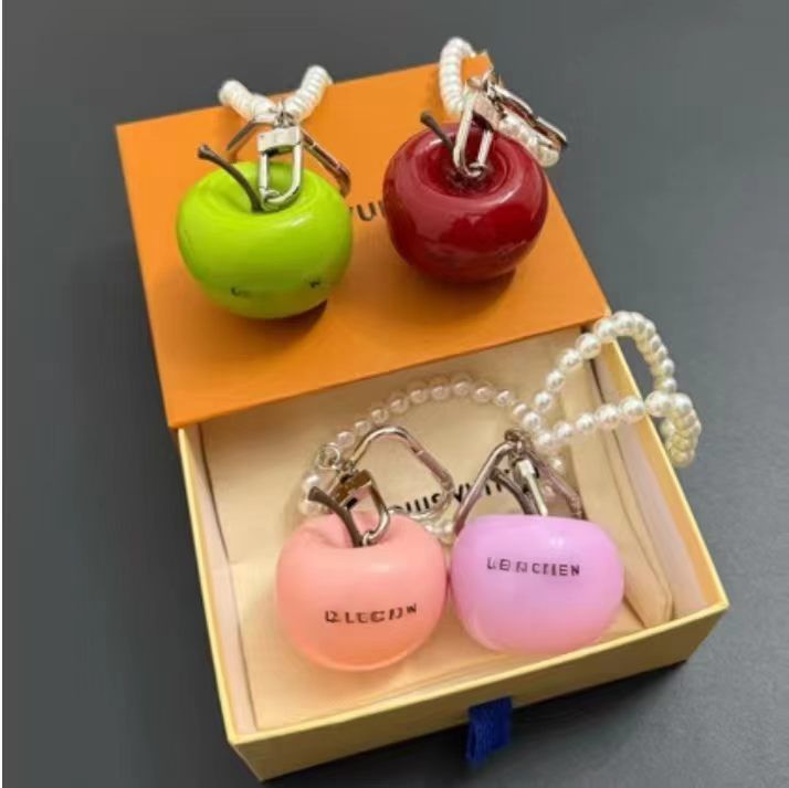 Y2K Ins Aesthetic Glossy Simulation Apple Resin Keychain Multi Color Fruit Bag Charms Metal Spring Hook Backpack Car Key Ornament Cute Gift For Teen Girls Women - Image 2