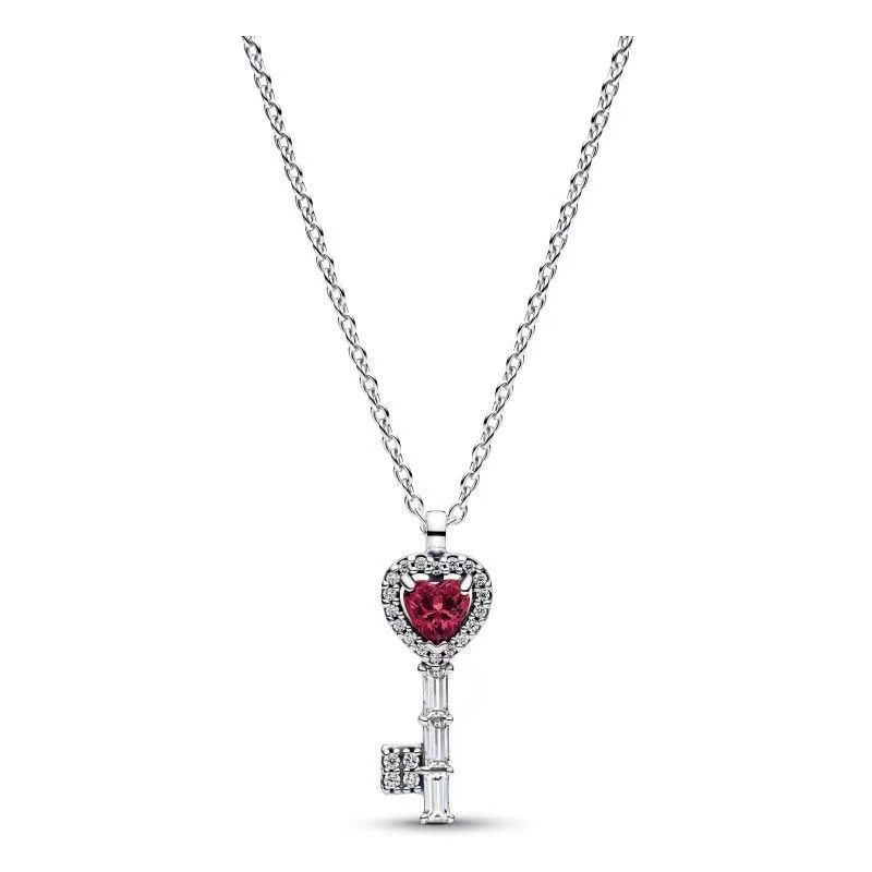 luxury brand key designer pendant necklace earrings stud jewelry set S925 silver red crystal stone lucky keys choker necklaces ear rings earring - Image 3