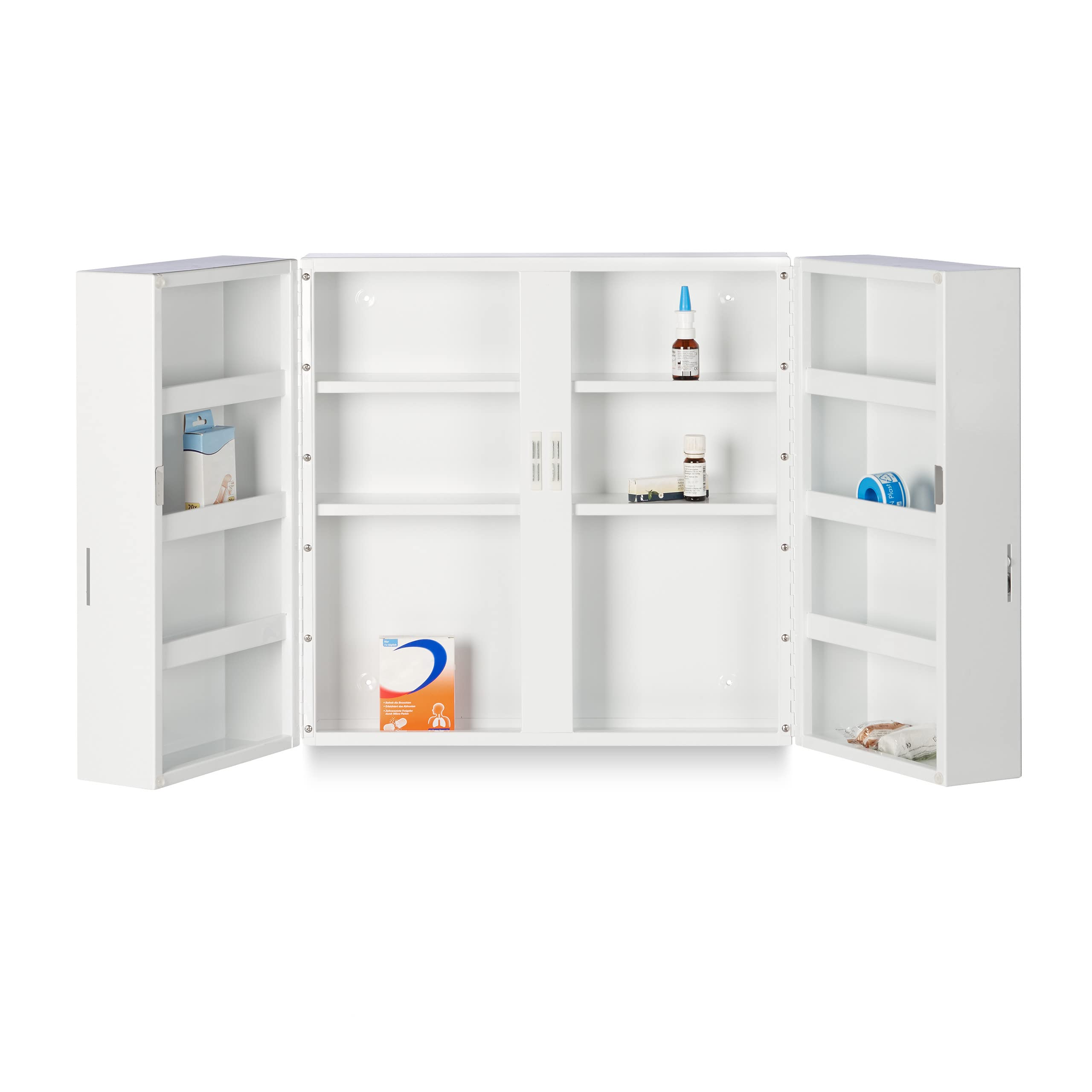 Relaxdays XXL Medicine Cabinet, Lockable, 11 Shelves, Steel, HxWxD: 53 x 53 x 21.5 cm, Double Door, White - Image 6