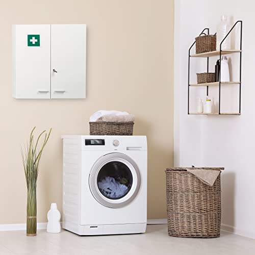 Relaxdays XXL Medicine Cabinet, Lockable, 11 Shelves, Steel, HxWxD: 53 x 53 x 21.5 cm, Double Door, White - Image 8