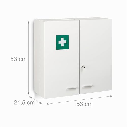 Relaxdays XXL Medicine Cabinet, Lockable, 11 Shelves, Steel, HxWxD: 53 x 53 x 21.5 cm, Double Door, White - Image 9