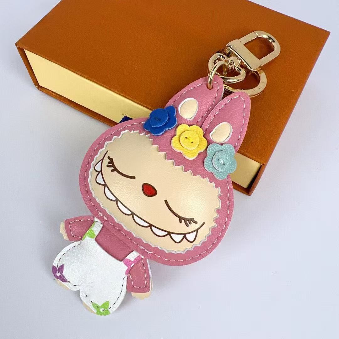 Labubu Doll Keychain Key Ring Designer Bag Charm Cute Fashion Leather Pendant Bag Decor Accessory With Bogs - Image 1