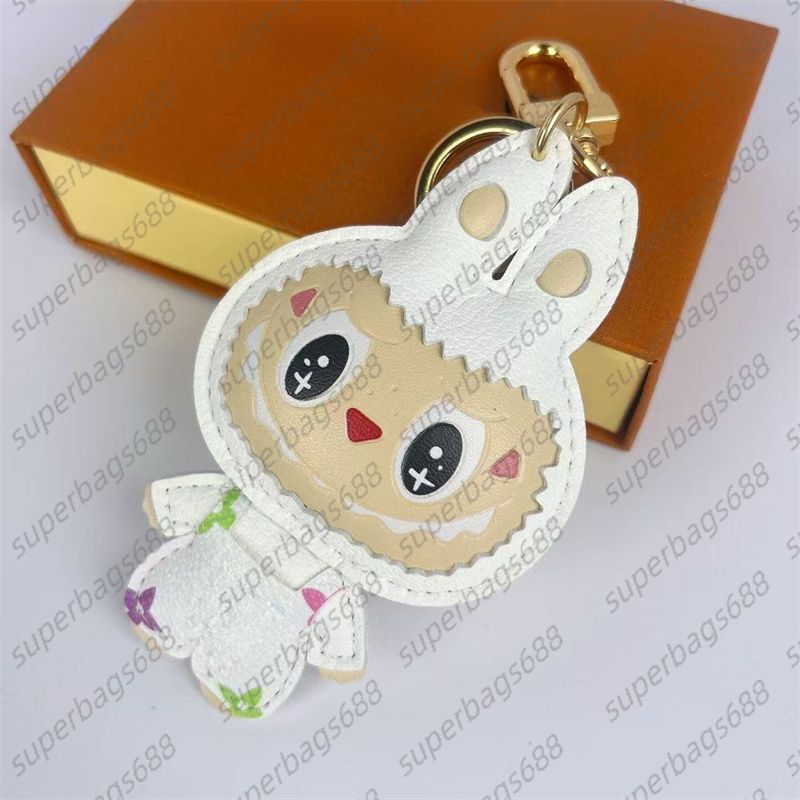 Labubu Doll Keychain Key Ring Designer Bag Charm Cute Fashion Leather Pendant Bag Decor Accessory With Bogs - Image 3