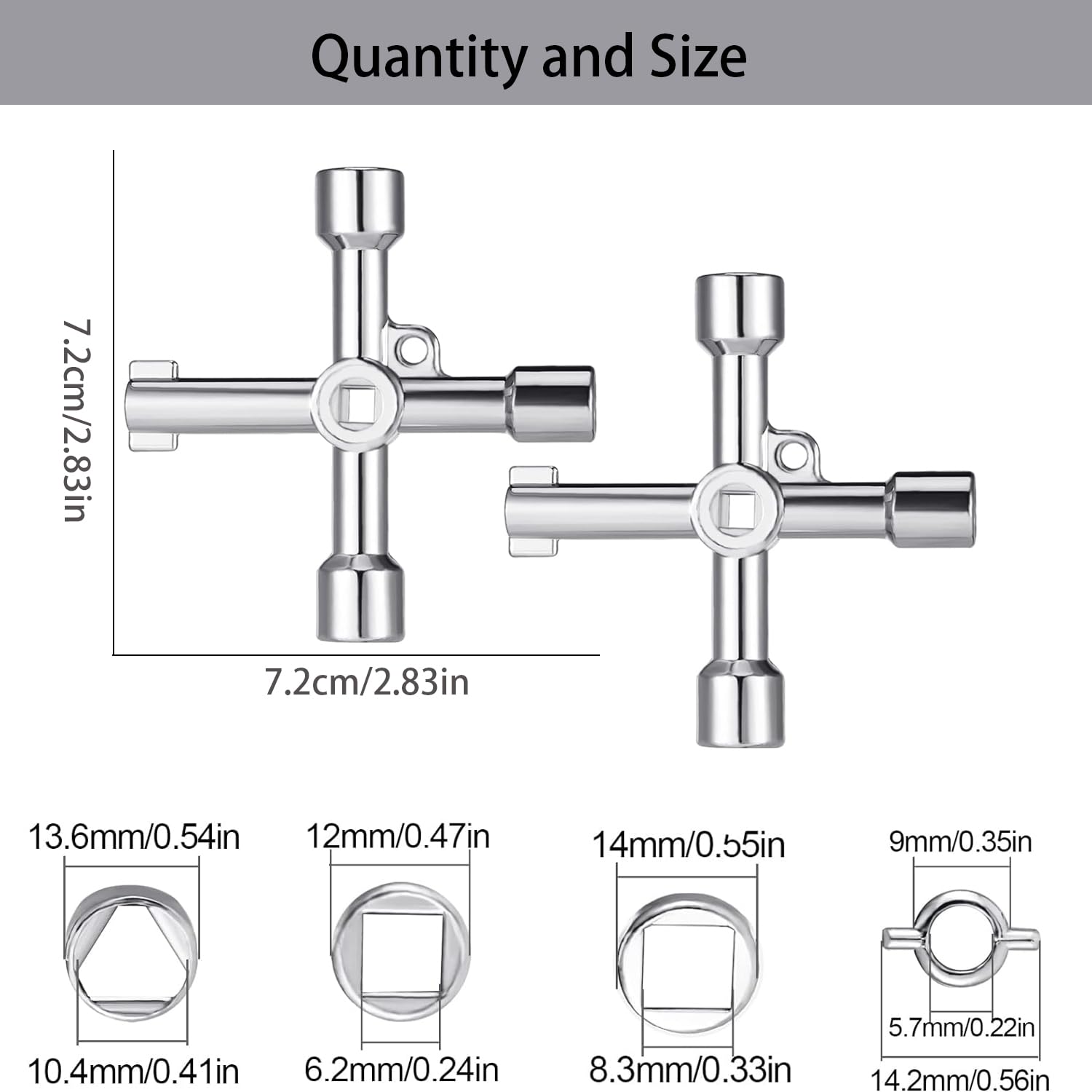 2 x Control Cabinet Keys, Universal Keys, Bleed Key for Radiator, 4-Point Key, Multifunctional Control Cabinet Key, Universal 4-Way Key, Silver, (WNBS) - Image 1
