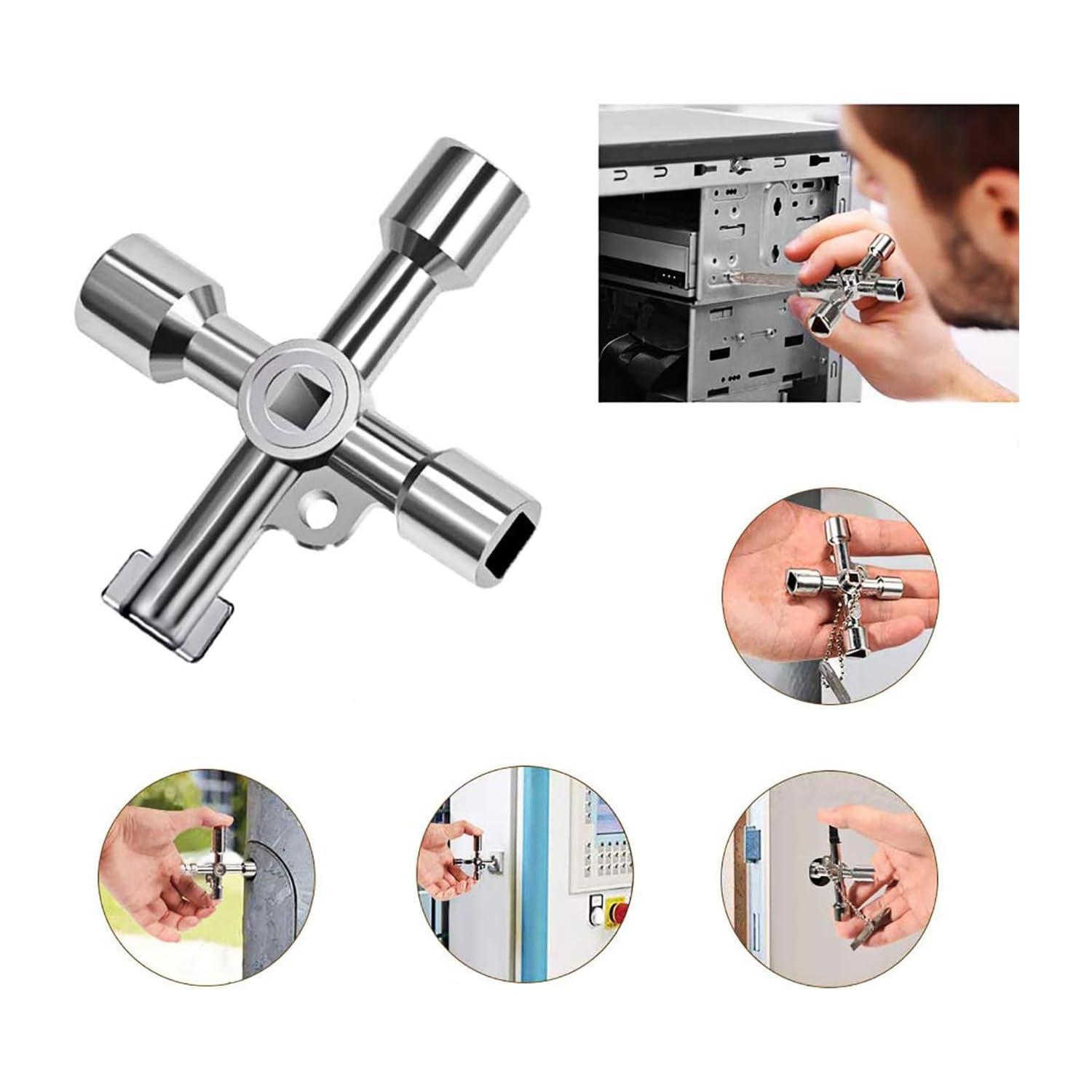 2 x Control Cabinet Keys, Universal Keys, Bleed Key for Radiator, 4-Point Key, Multifunctional Control Cabinet Key, Universal 4-Way Key, Silver, (WNBS) - Image 5
