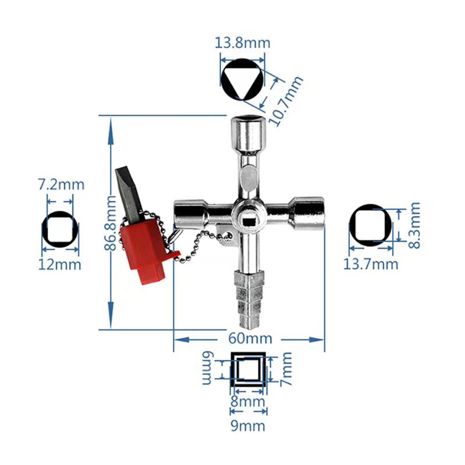 Pack of 2 Control Cabinet Keys, 4-Way Multifunctional Key, Universal Control Cabinet Key, Zinc Alloy, for Electric Water Gas Meter Box, Cabinet Opening Keys, Silver, XB02 - Image 2