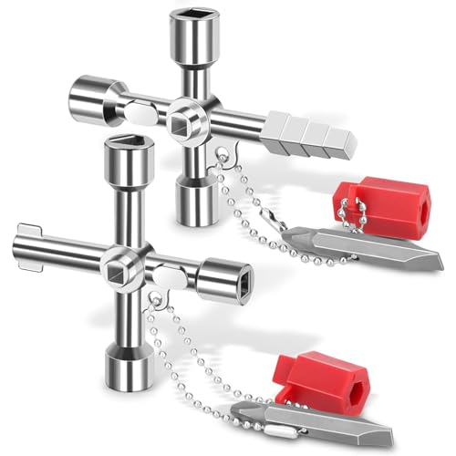 Pack of 2 Control Cabinet Keys, 4-Way Multifunctional Key, Universal Control Cabinet Key, Zinc Alloy, for Electric Water Gas Meter Box, Cabinet Opening Keys, Silver, XB02 - Image 14