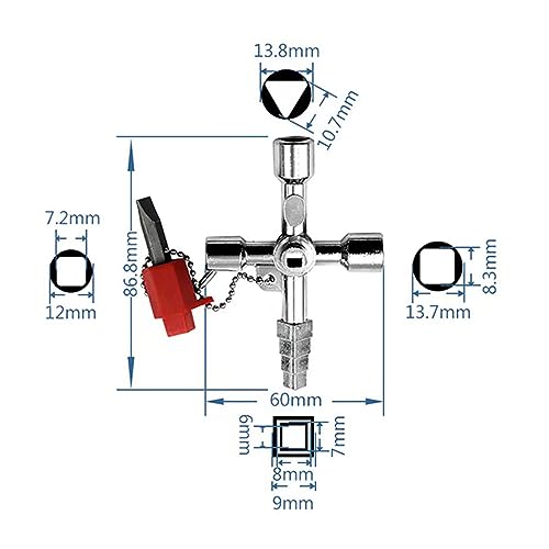 Pack of 2 Control Cabinet Keys, 4-Way Multifunctional Key, Universal Control Cabinet Key, Zinc Alloy, for Electric Water Gas Meter Box, Cabinet Opening Keys, Silver, XB02 - Image 16