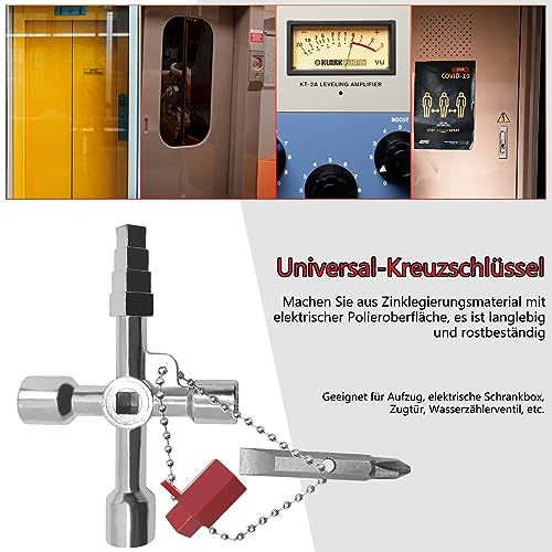 Pack of 2 Control Cabinet Keys, 4-Way Multifunctional Key, Universal Control Cabinet Key, Zinc Alloy, for Electric Water Gas Meter Box, Cabinet Opening Keys, Silver, XB02 - Image 17