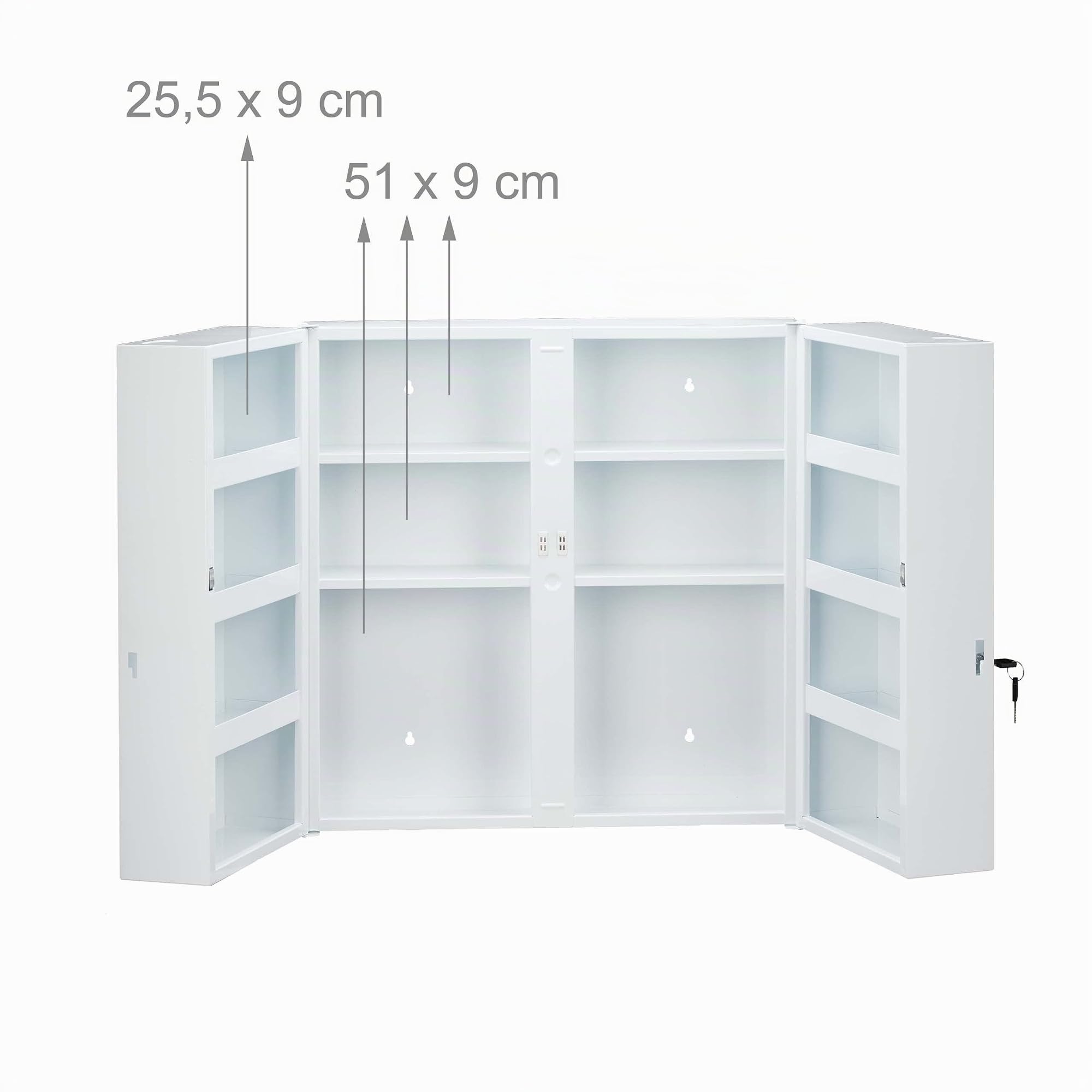 Relaxdays XXL Medicine Cabinet, Lockable, 11 Compartments, Steel, HxWxD: 53.5x53x19cm, 2 Doors, White - Red - Image 5