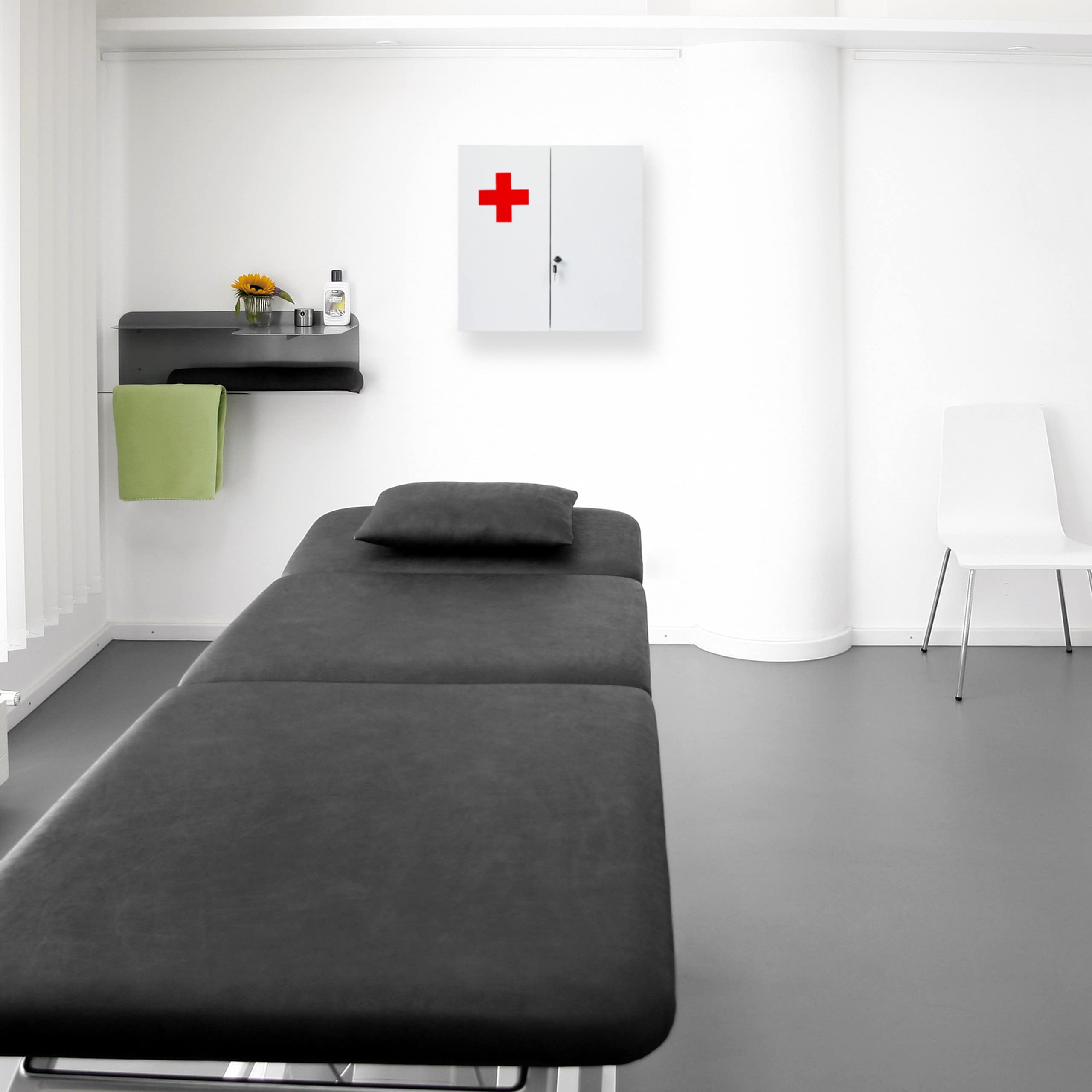 Relaxdays XXL Medicine Cabinet, Lockable, 11 Compartments, Steel, HxWxD: 53.5x53x19cm, 2 Doors, White - Red - Image 6