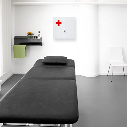 Relaxdays XXL Medicine Cabinet, Lockable, 11 Compartments, Steel, HxWxD: 53.5x53x19cm, 2 Doors, White - Red - Image 13