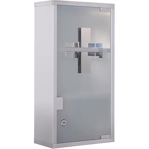 kleankin Medicine Cabinet with 2 Shelves and 3 Levels 20L x 12W x 58H cm Stainless Steel Cross Symbol Tempered Glass Door - Image 7