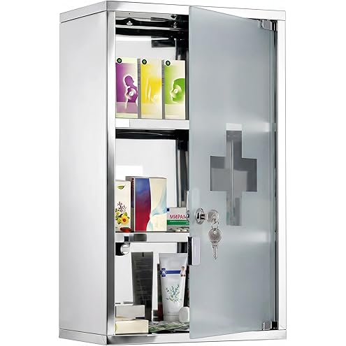 kleankin Medicine Cabinet with 2 Shelves and 3 Levels 20L x 12W x 58H cm Stainless Steel Cross Symbol Tempered Glass Door - Image 11