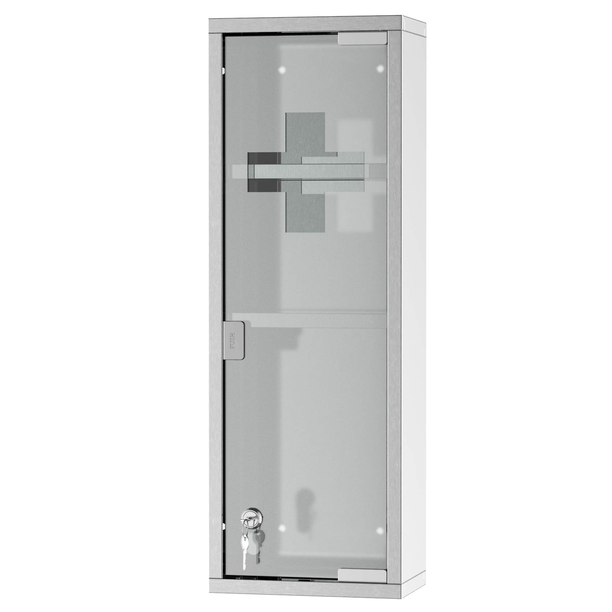 kleankin Medicine Cabinet with 2 Shelves and 3 Levels 20L x 12W x 58H cm Stainless Steel Cross Symbol Tempered Glass Door - Image 12